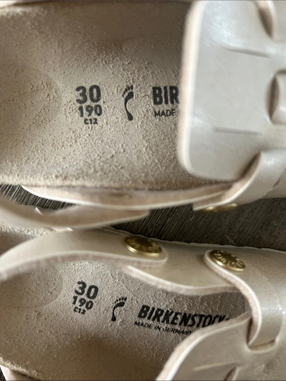 Birkenstock Kids Metallic Cream Slip-On Clogs, Size C12, New.